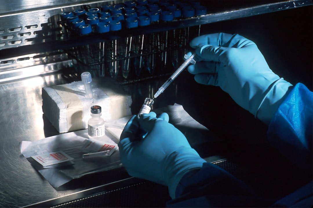 A scientist preparing materials in a medical laboratory