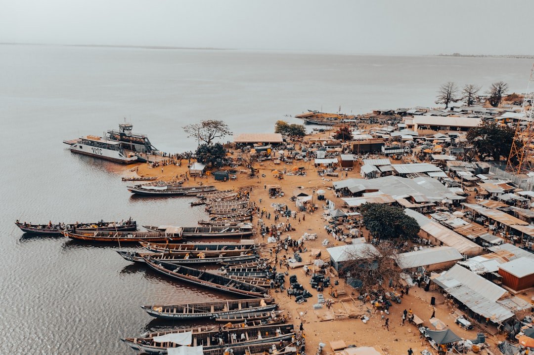 Aerial view of port infrastructure in Ghana