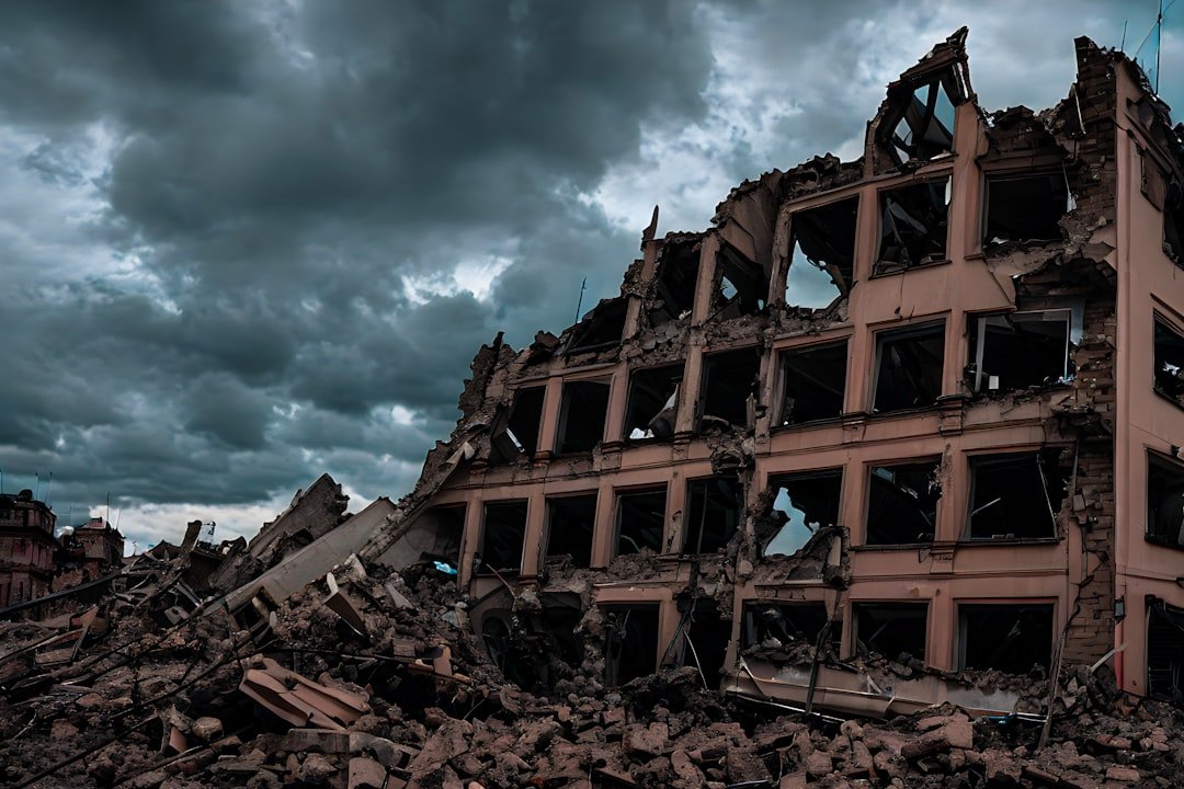 A heavily damaged building representing destruction in Gaza