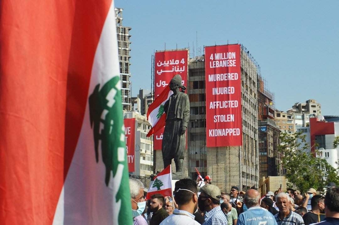 People walking through a street in Lebanon