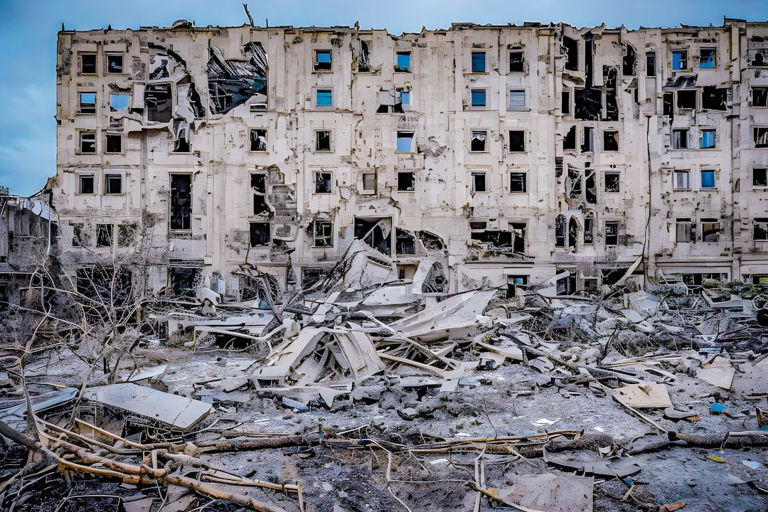 A building damaged during the war in Ukraine
